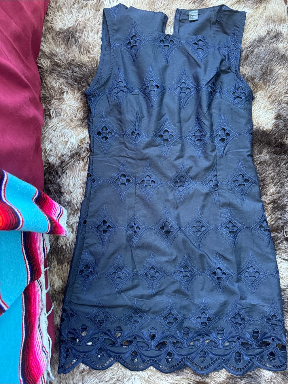 SHEIN Navy Blue Eyelet Lace Sleeveless Dress